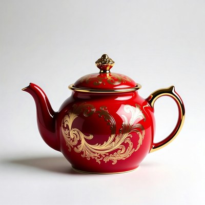 Red Teapot with Gold Ornate Design