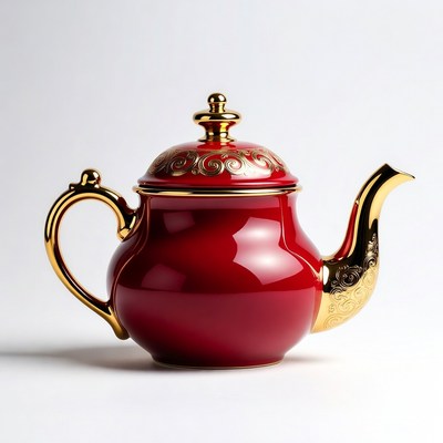 Red Teapot with Gold Trim