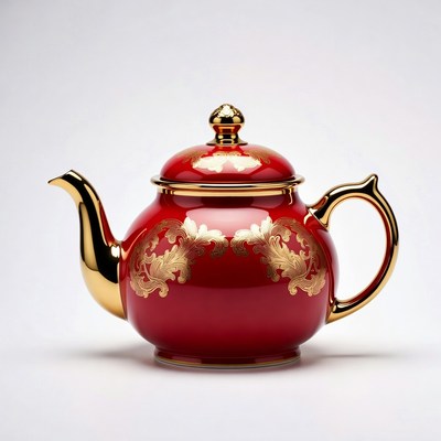 Red gold teapot isolated