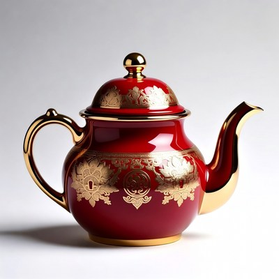 Red gold teapot with ornate designs