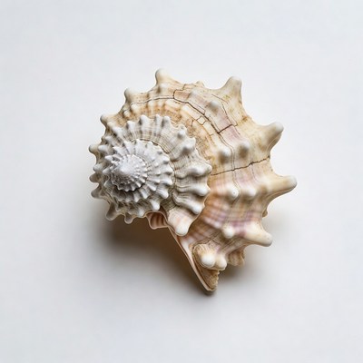 White Conch Seashell on White Background