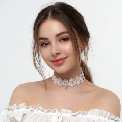 Young woman in lace choker necklace