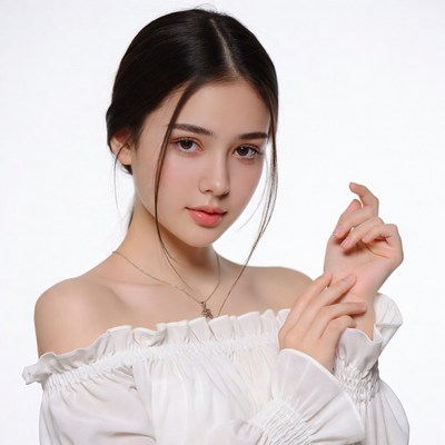 Asian woman in off-shoulder white blouse