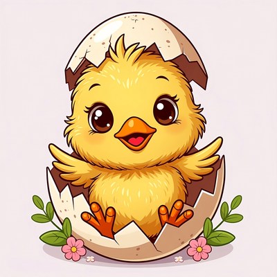 Cute Chick Hatching from Egg