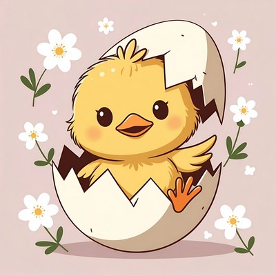 Cute Chick Hatching from Egg