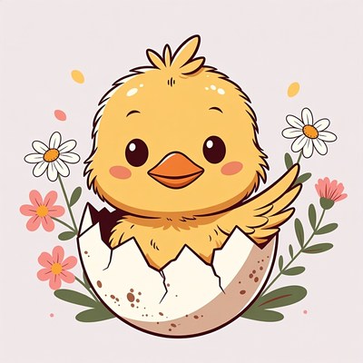 Cute chick hatching from egg