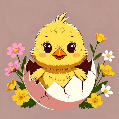 Cute Chick Hatching from Egg