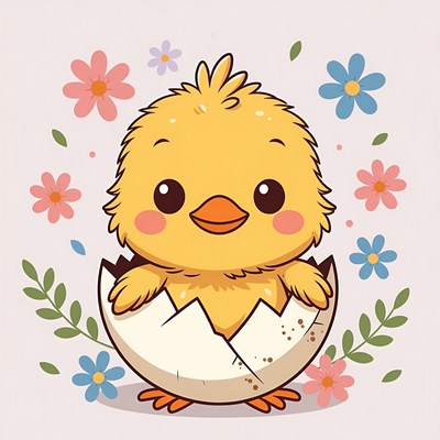 Cute Chick Hatching from Egg