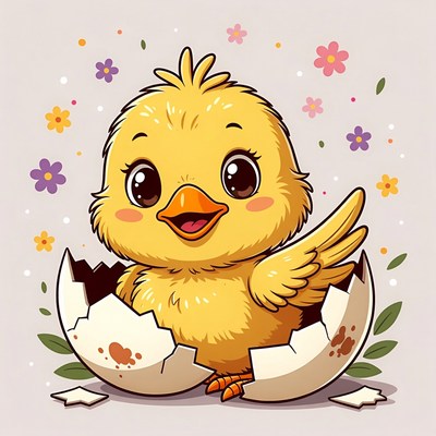 Cute Chick Hatching from Egg