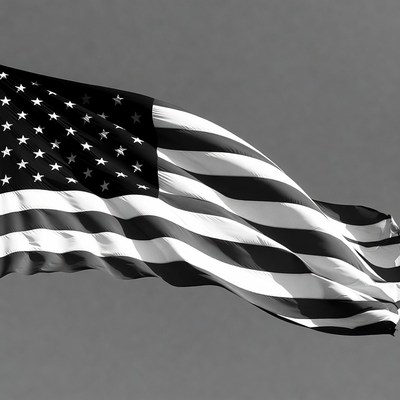 Waving American Flag Black and White