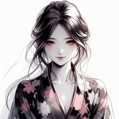 Asian woman in floral kimono