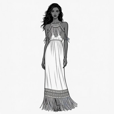 Woman in fringed white maxi dress