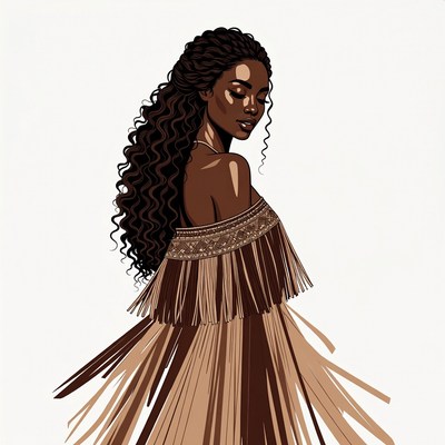 African-American woman in fringed dress