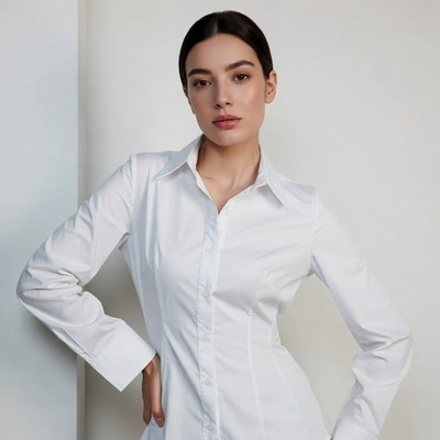 Woman in white dress shirt