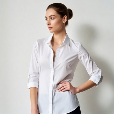 Woman in white shirt profile view