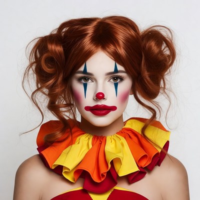 Woman in clown makeup with red hair