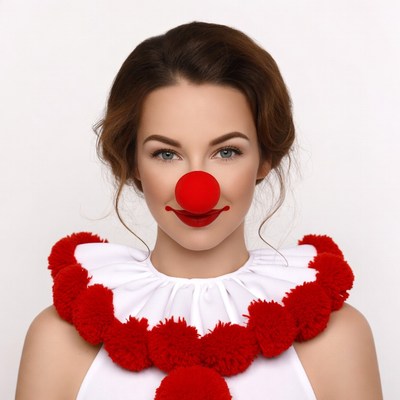 Woman with red clown nose