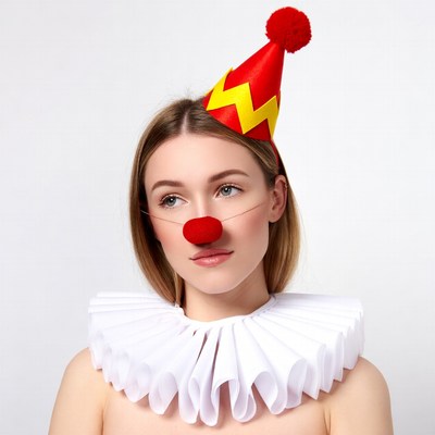 Woman in clown hat and collar