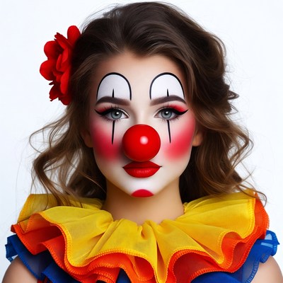 Woman in Clown Makeup with Red Nose