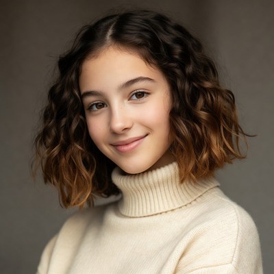 Smiling girl with curly hair