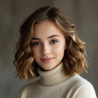 Young woman in white turtleneck sweater