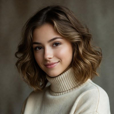 Smiling young woman in turtleneck sweater