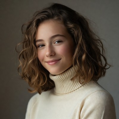 Teen girl in white turtleneck sweater