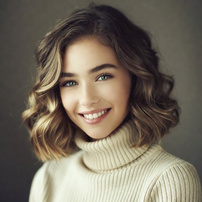 Smiling woman in turtleneck sweater