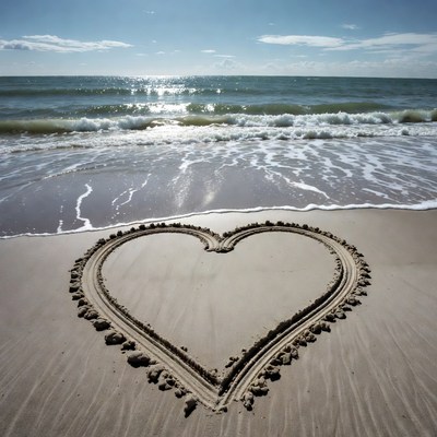 Heart drawn in beach sand