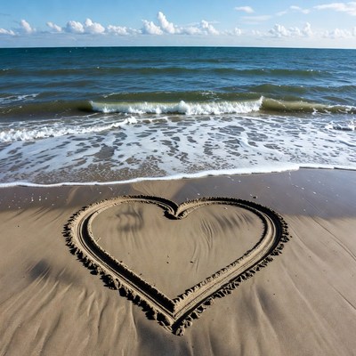 Heart drawn in beach sand