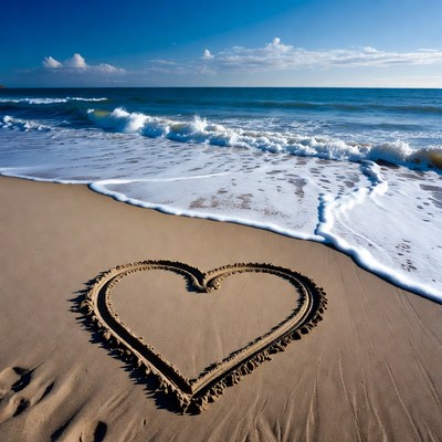 Heart drawn in beach sand