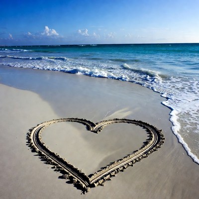 Heart drawn in beach sand