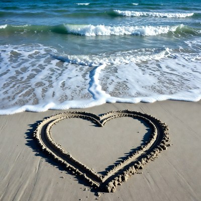 Heart drawn in sand by ocean waves
