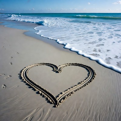 Heart drawn in sand at beach