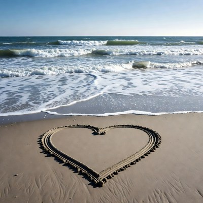 Heart drawn in beach sand