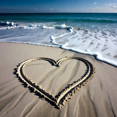 Heart drawn in beach sand