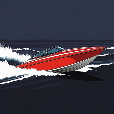 Red speedboat racing on waves