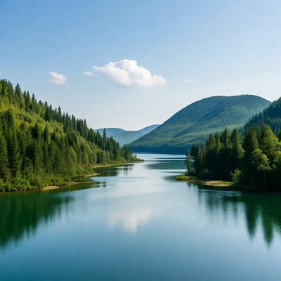 Serene Mountain Lake with Forests