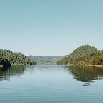 Serene Lake Surrounded by Pine Forests