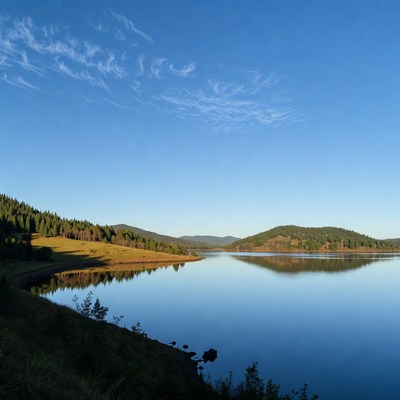 Serene Lake with Forest Mountains