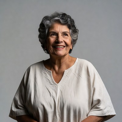 Smiling elderly woman with gray hair
