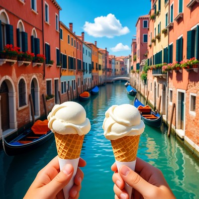 Hands Holding Ice Cream Cones Venice Canal