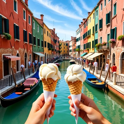 Hands Holding Ice Cream Cones Venice Canal