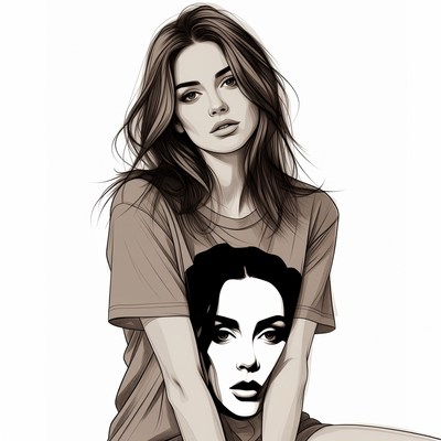 Woman in T-shirt with Madonna print illustration