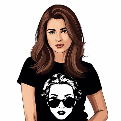 Illustrated woman in black t-shirt