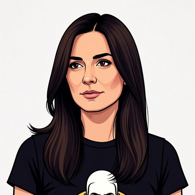 Cartoon woman in black t-shirt