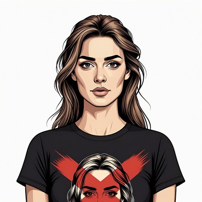 Woman in black X-shirt illustration