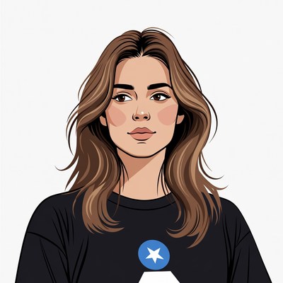 Woman in black shirt with star