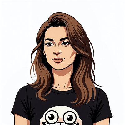 Woman wearing cartoon face t-shirt