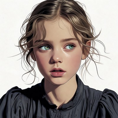 Girl with green eyes in black dress